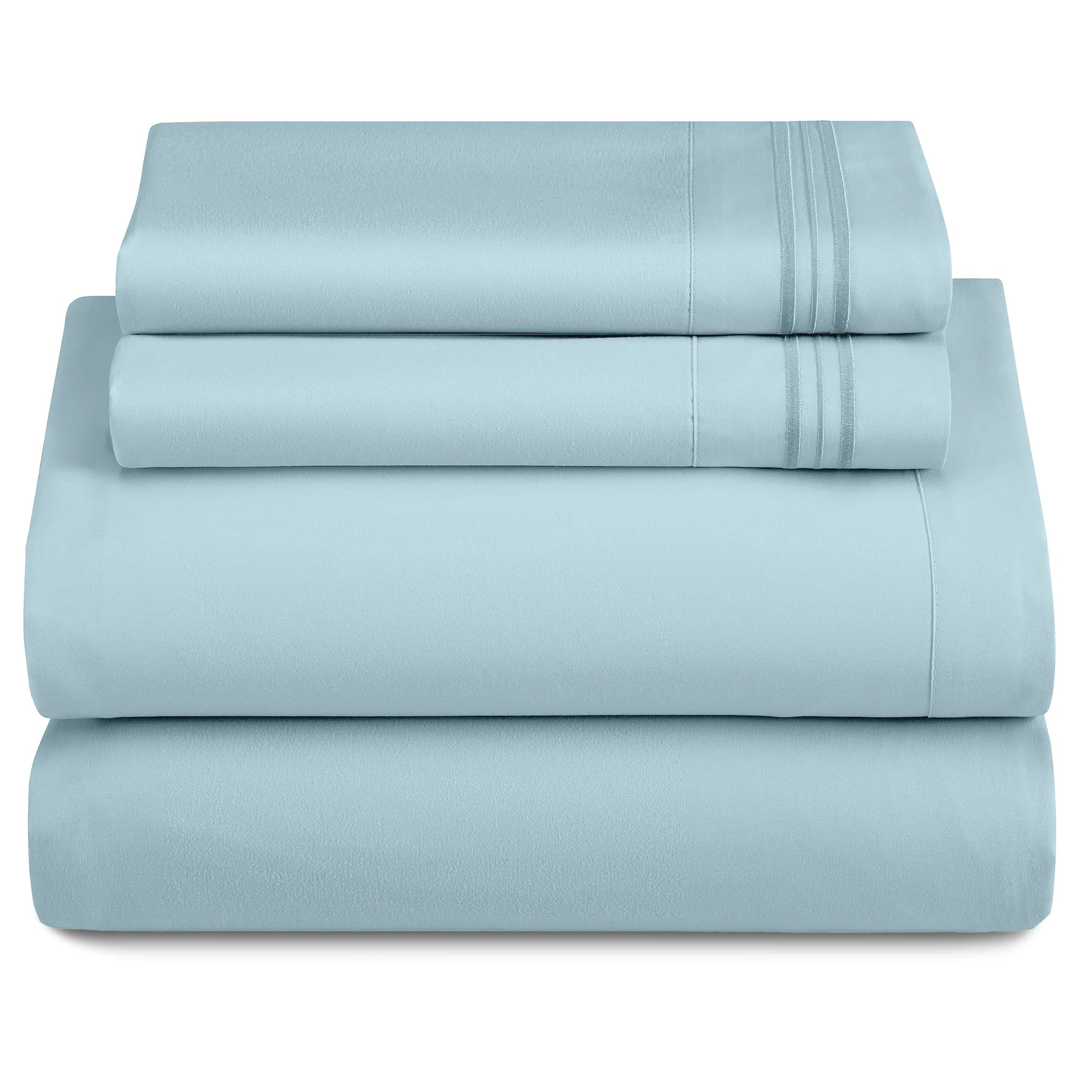 Lux Décor 4Pc Solid Sheet Set – Brushed Microfiber, 16" Deep Pockets, with Embroidered & Plain Pillowcases