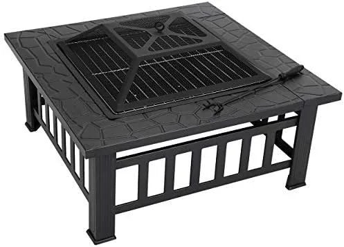 Fire Pit w/ Screen Lid & Waterproof Cover, BBQ Grill