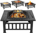 Fire Pit w/ Screen Lid & Waterproof Cover, BBQ Grill