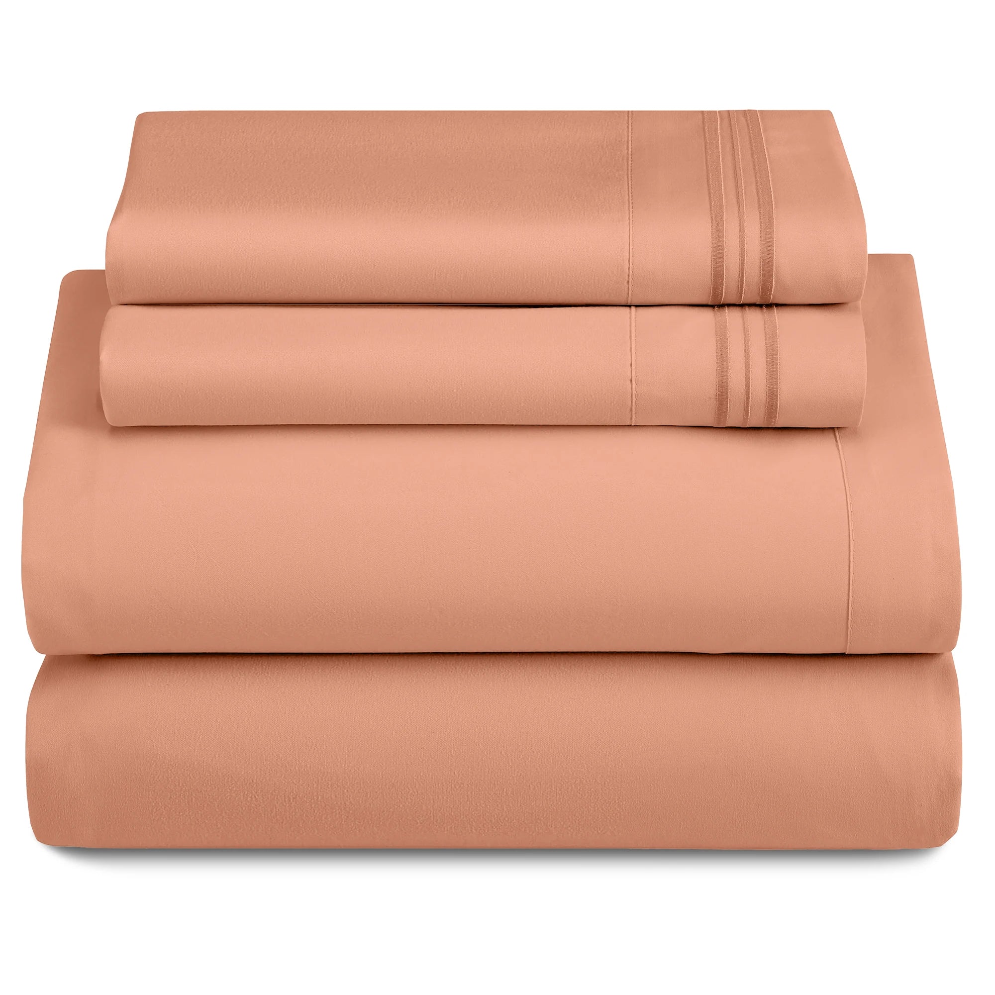 Lux Décor 4Pc Solid Sheet Set – Brushed Microfiber, 16" Deep Pockets, with Embroidered & Plain Pillowcases