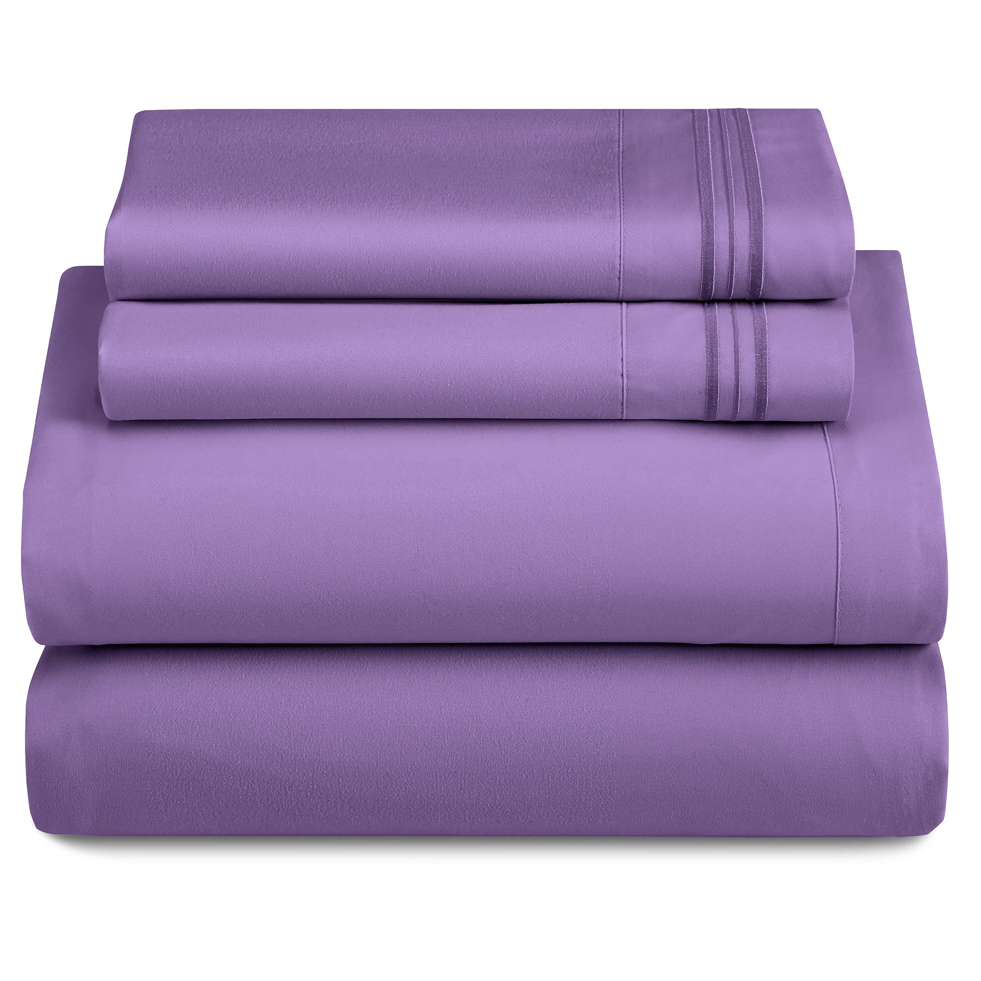 Lux Décor 4Pc Solid Sheet Set – Brushed Microfiber, 16" Deep Pockets, with Embroidered & Plain Pillowcases