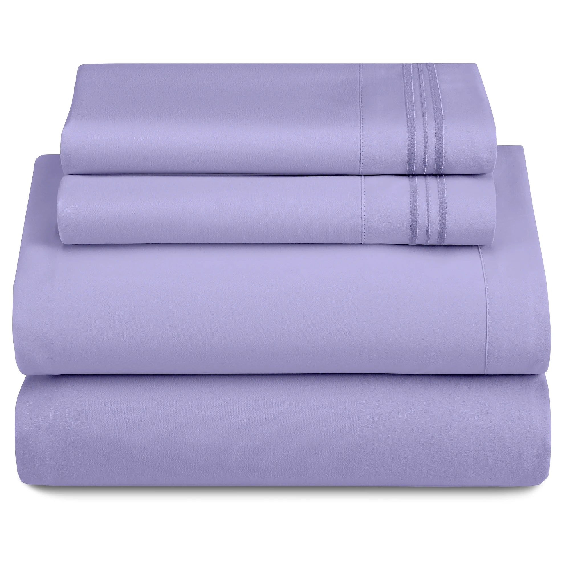 Lux Décor 4Pc Solid Sheet Set – Brushed Microfiber, 16" Deep Pockets, with Embroidered & Plain Pillowcases