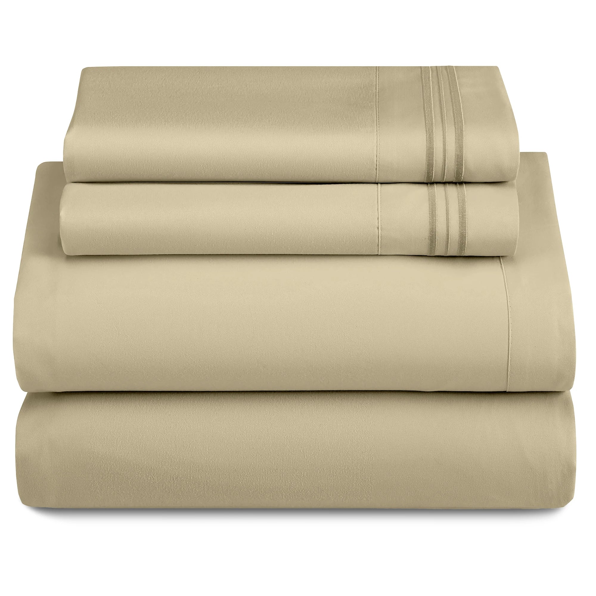 Lux Décor 4Pc Solid Sheet Set – Brushed Microfiber, 16" Deep Pockets, with Embroidered & Plain Pillowcases