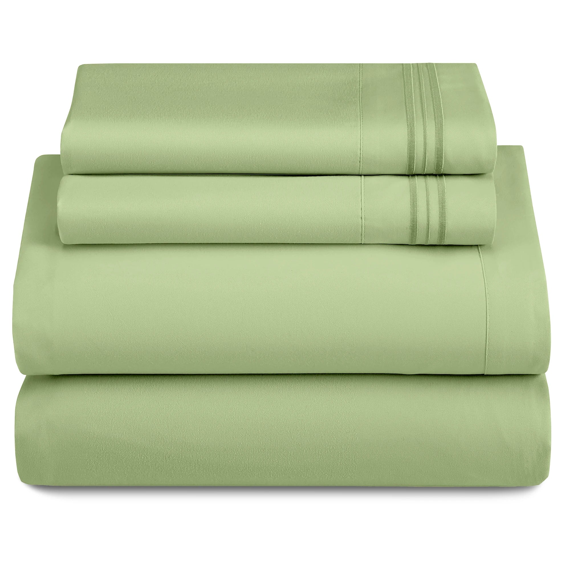 Lux Décor 4Pc Solid Sheet Set – Brushed Microfiber, 16" Deep Pockets, with Embroidered & Plain Pillowcases