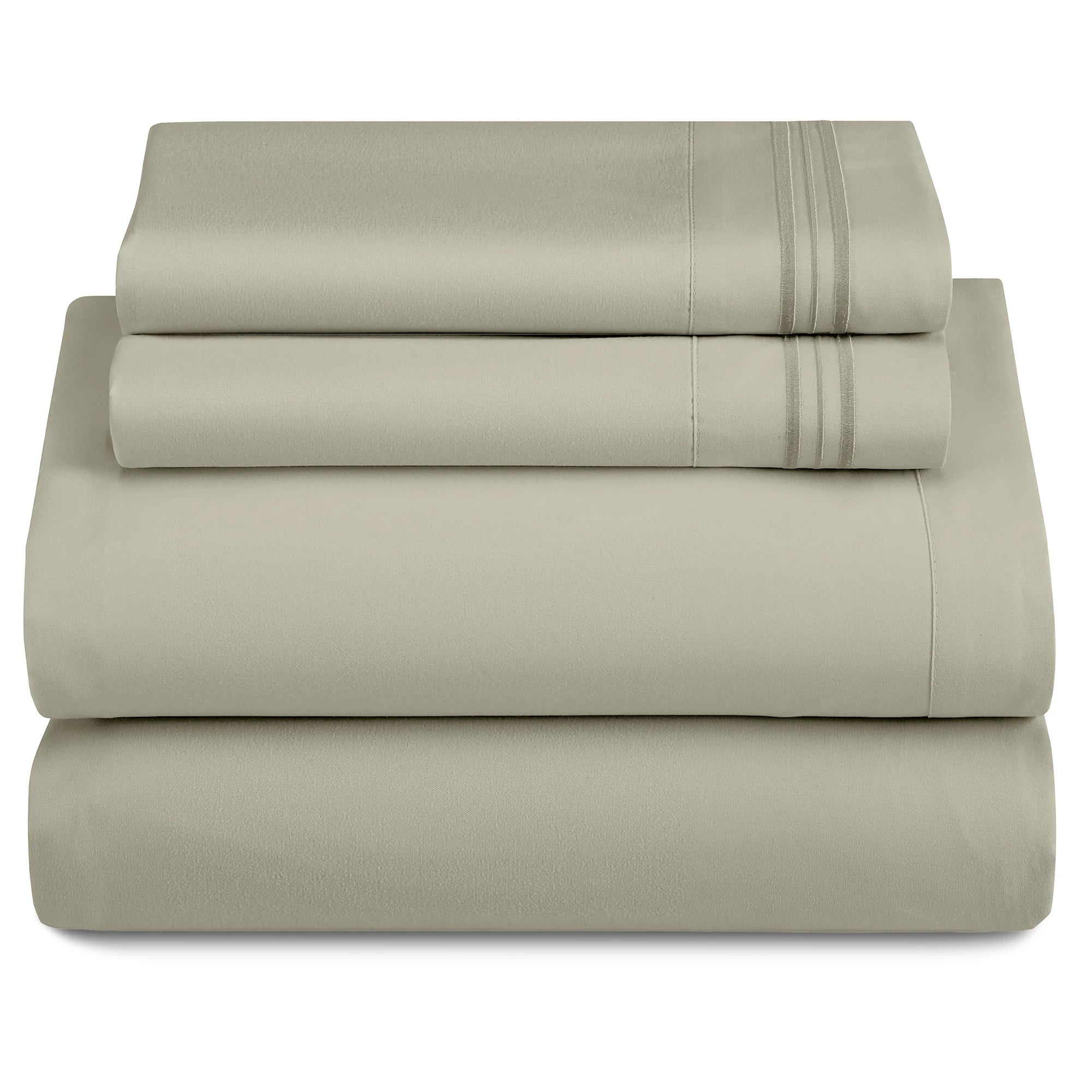 Lux Décor 4Pc Solid Sheet Set – Brushed Microfiber, 16" Deep Pockets, with Embroidered & Plain Pillowcases