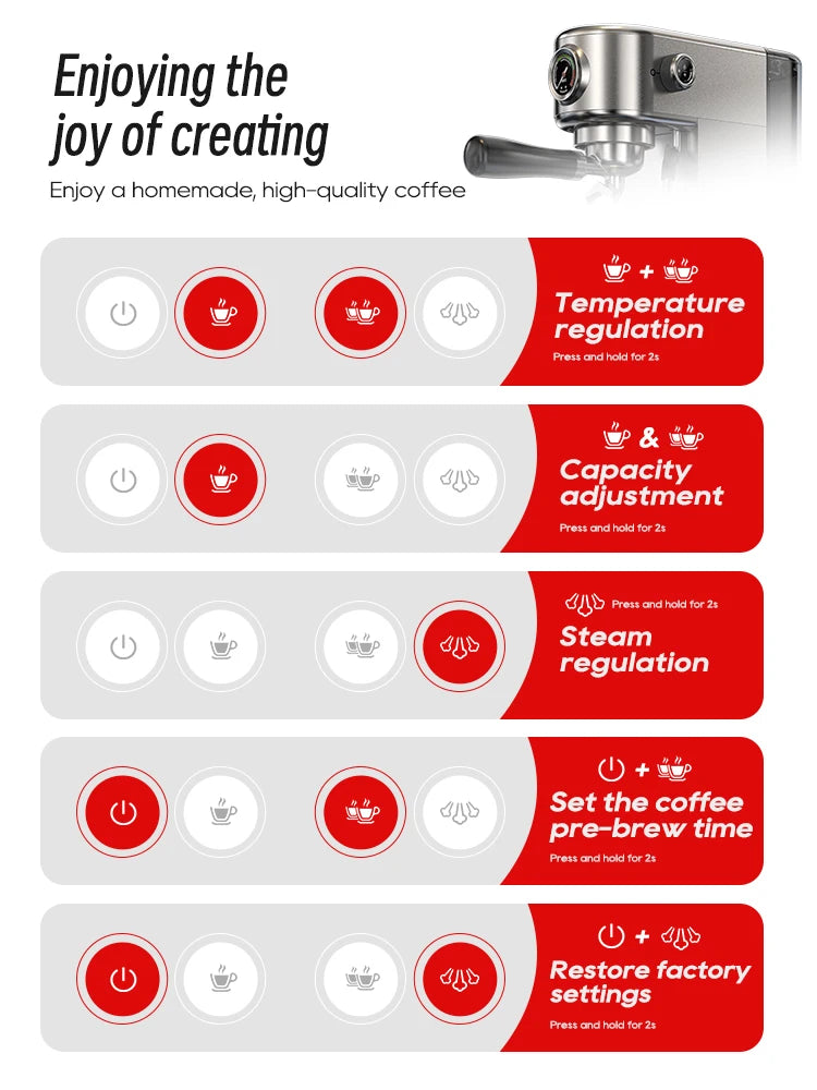 Espresso Cappuccino Machine, Stainless Cold/Hot Coffee Maker
