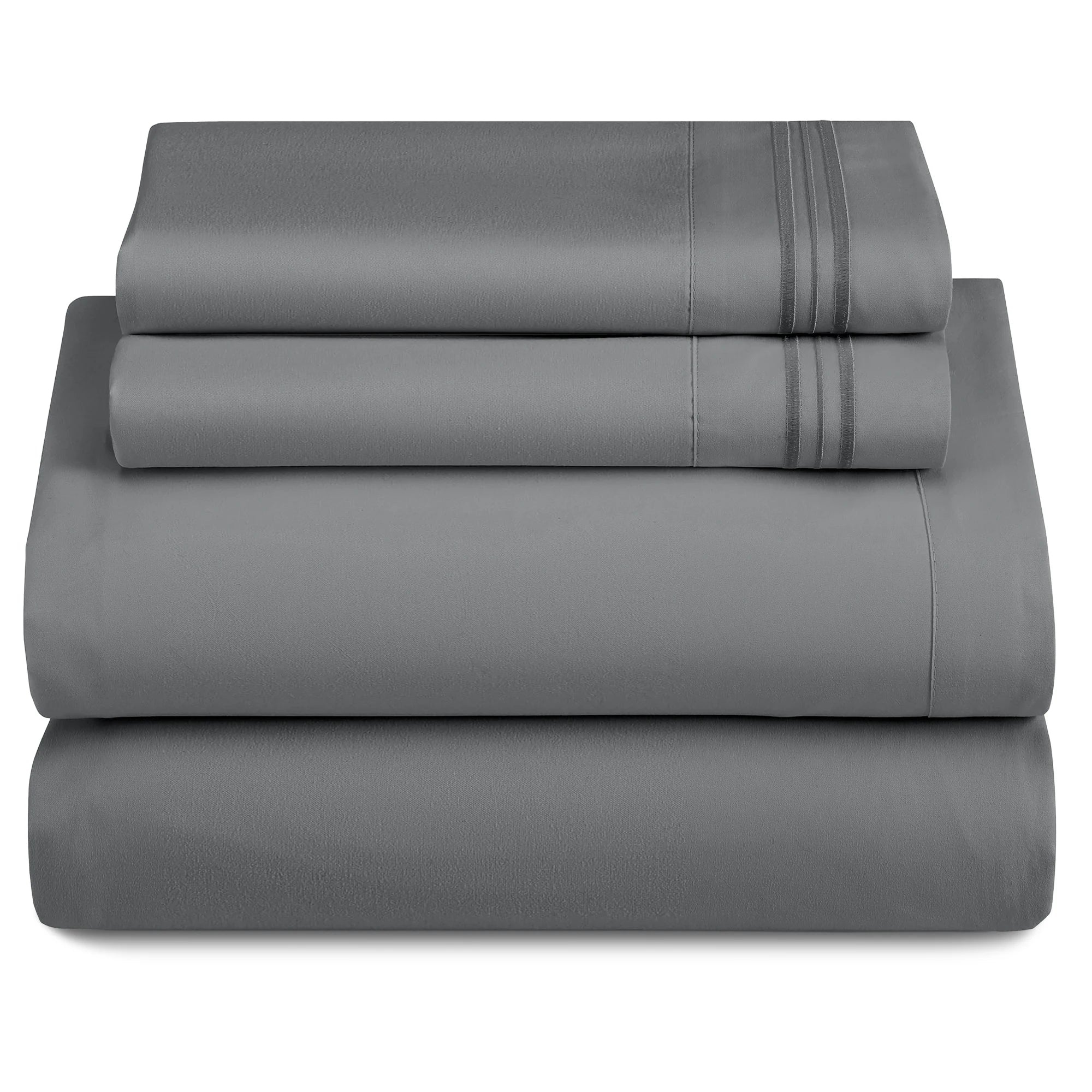 Lux Décor 4Pc Solid Sheet Set – Brushed Microfiber, 16" Deep Pockets, with Embroidered & Plain Pillowcases