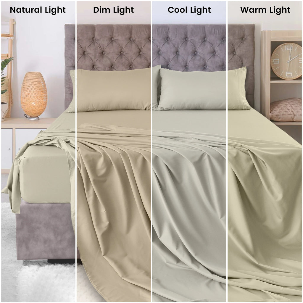 Lux Décor 4Pc Solid Sheet Set – Brushed Microfiber, 16" Deep Pockets, with Embroidered & Plain Pillowcases