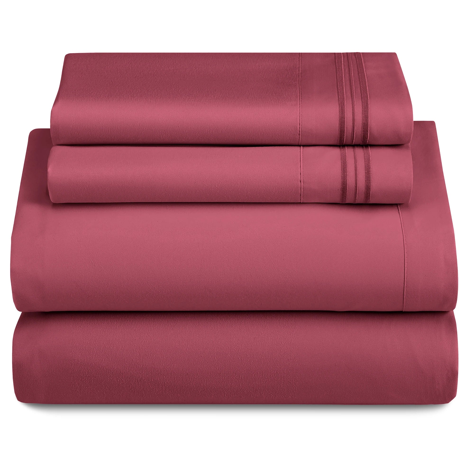 Lux Décor 4Pc Solid Sheet Set – Brushed Microfiber, 16" Deep Pockets, with Embroidered & Plain Pillowcases