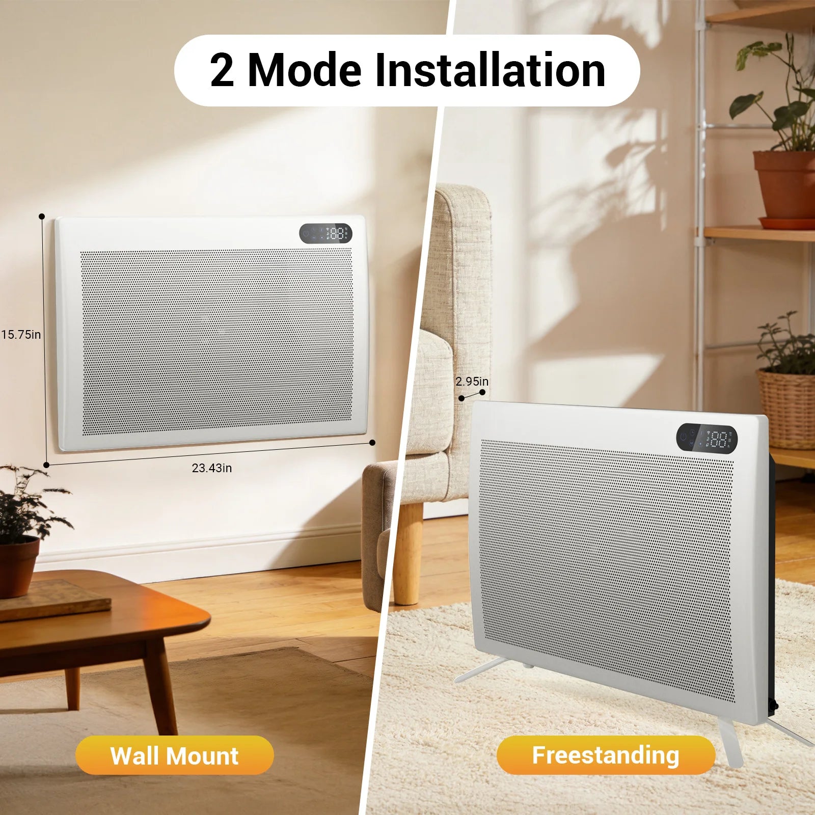 Space Heater, Under Desk Mountable Quiet Infrared