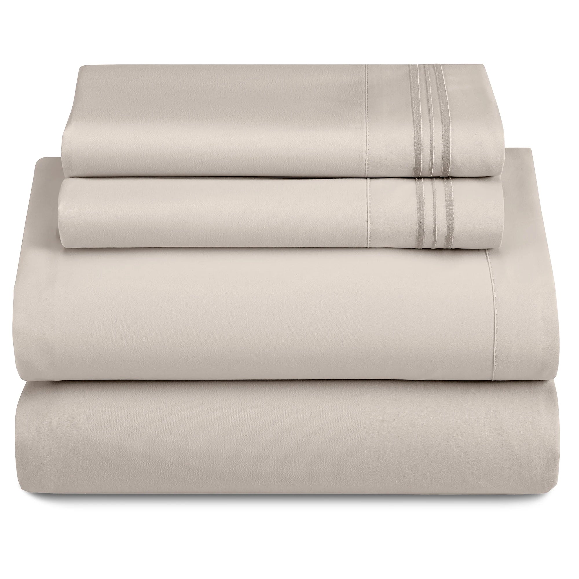 Lux Décor 4Pc Solid Sheet Set – Brushed Microfiber, 16" Deep Pockets, with Embroidered & Plain Pillowcases