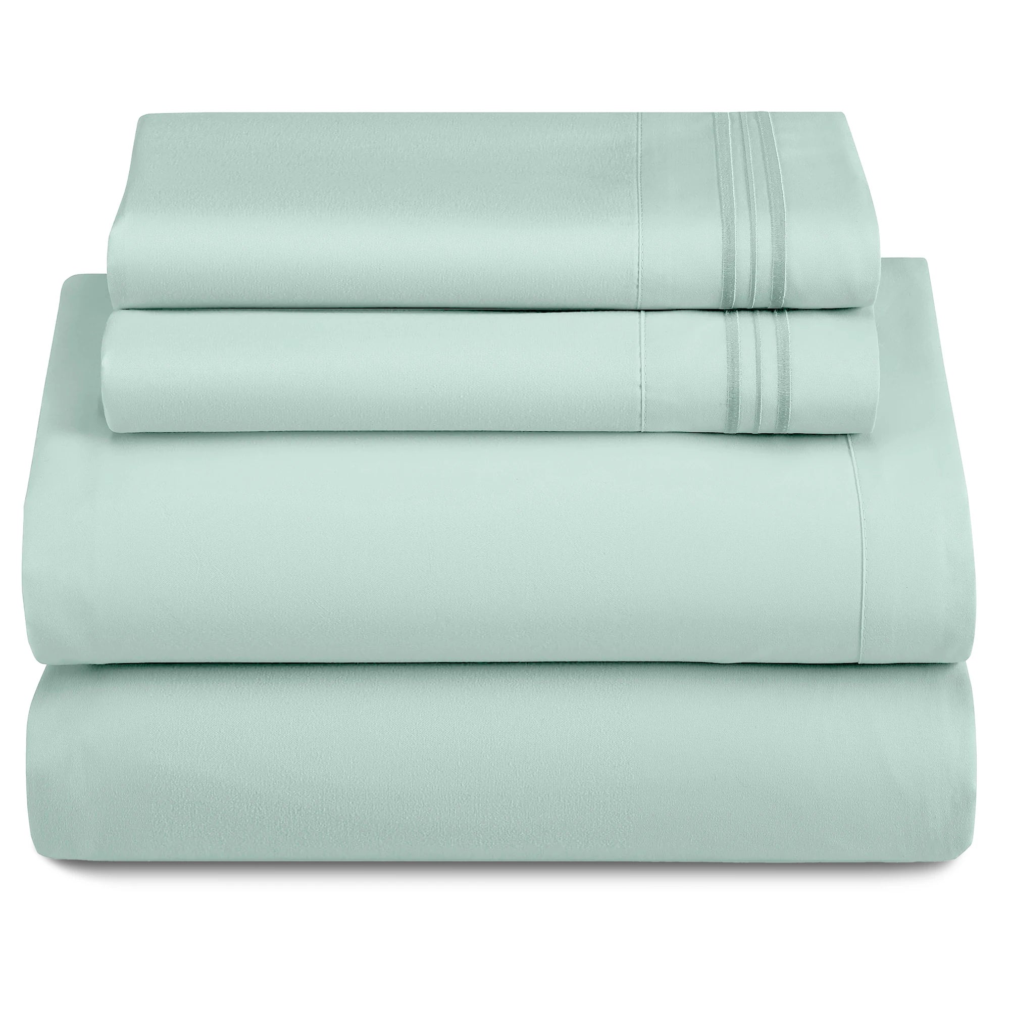 Lux Décor 4Pc Solid Sheet Set – Brushed Microfiber, 16" Deep Pockets, with Embroidered & Plain Pillowcases