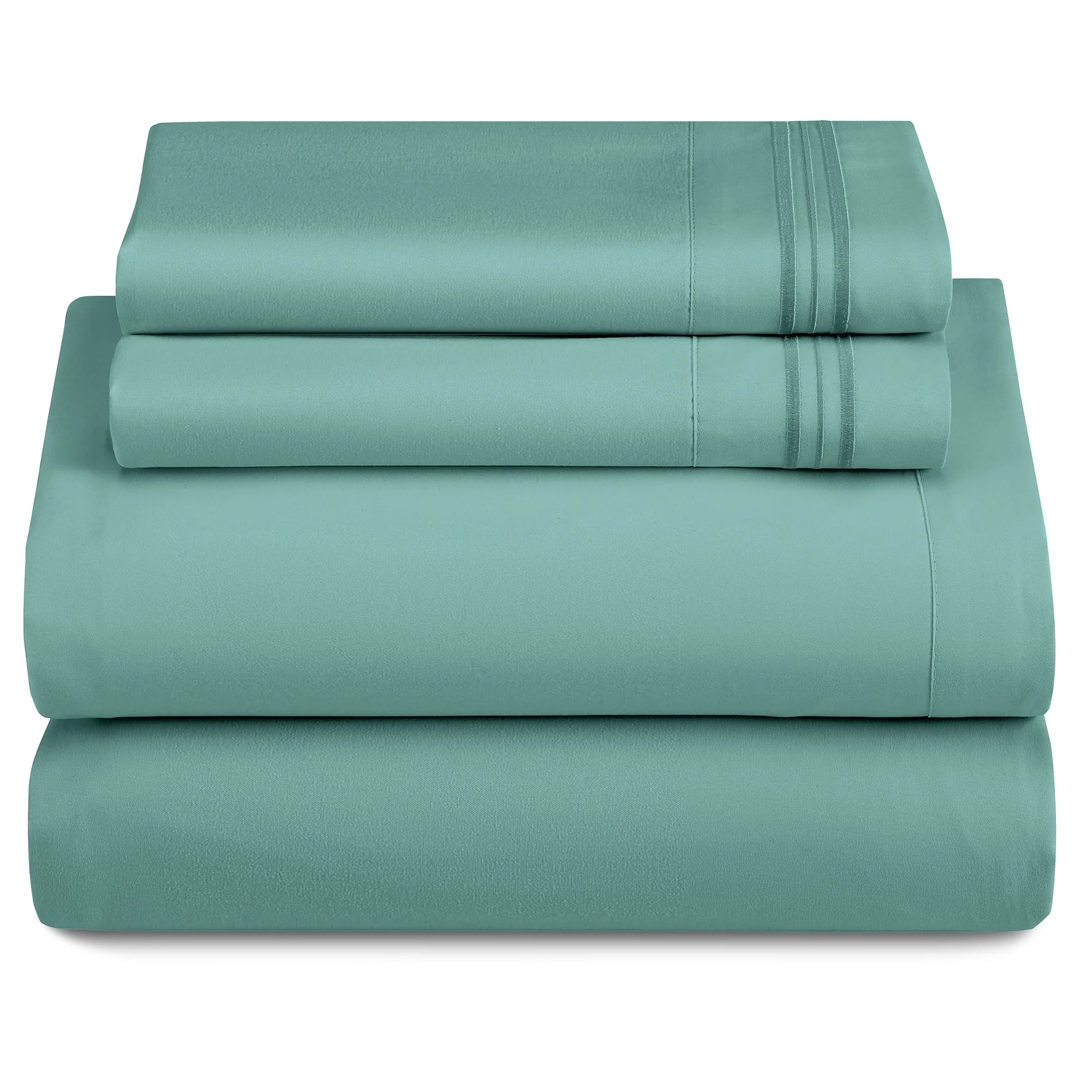 Lux Décor 4Pc Solid Sheet Set – Brushed Microfiber, 16" Deep Pockets, with Embroidered & Plain Pillowcases
