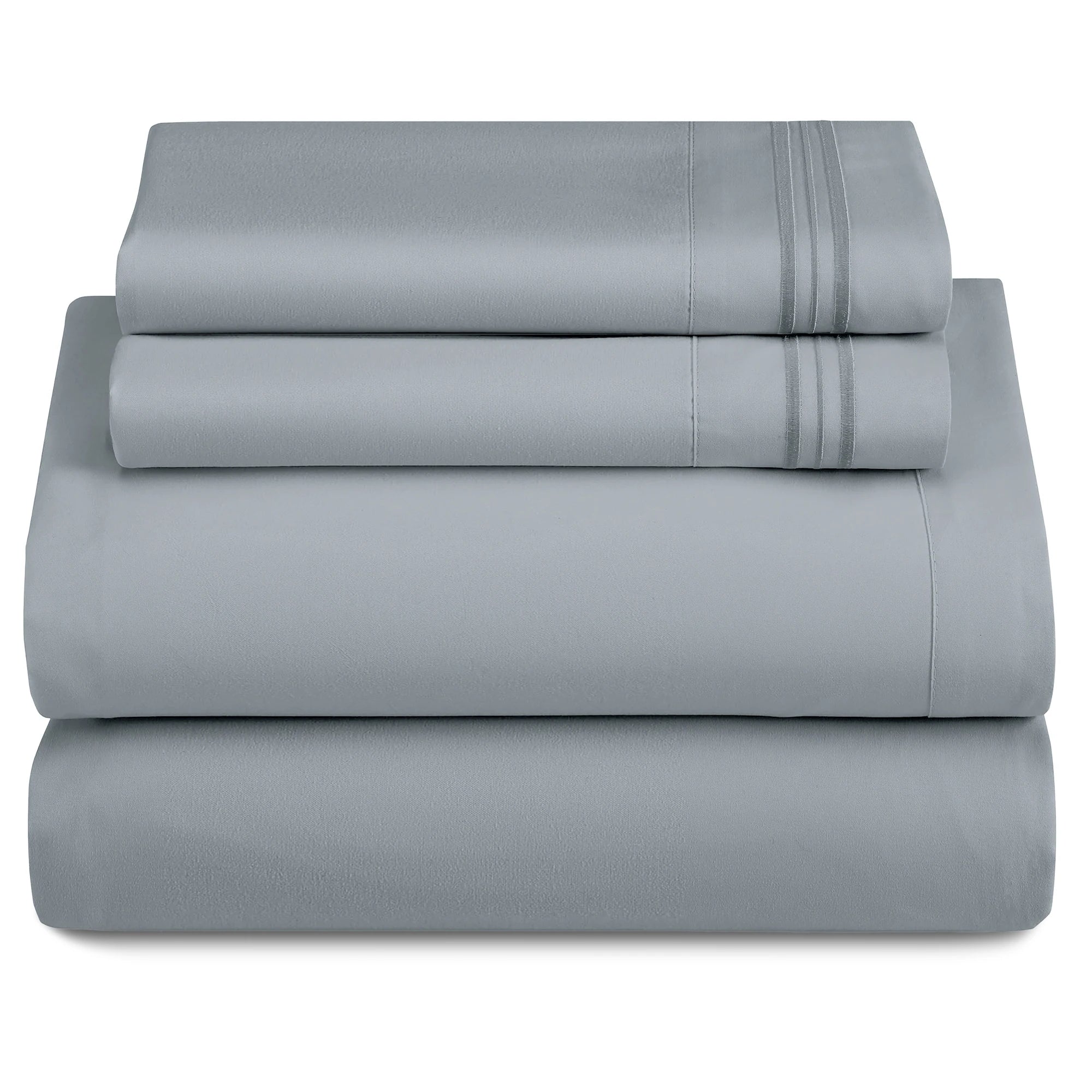 Lux Décor 4Pc Solid Sheet Set – Brushed Microfiber, 16" Deep Pockets, with Embroidered & Plain Pillowcases