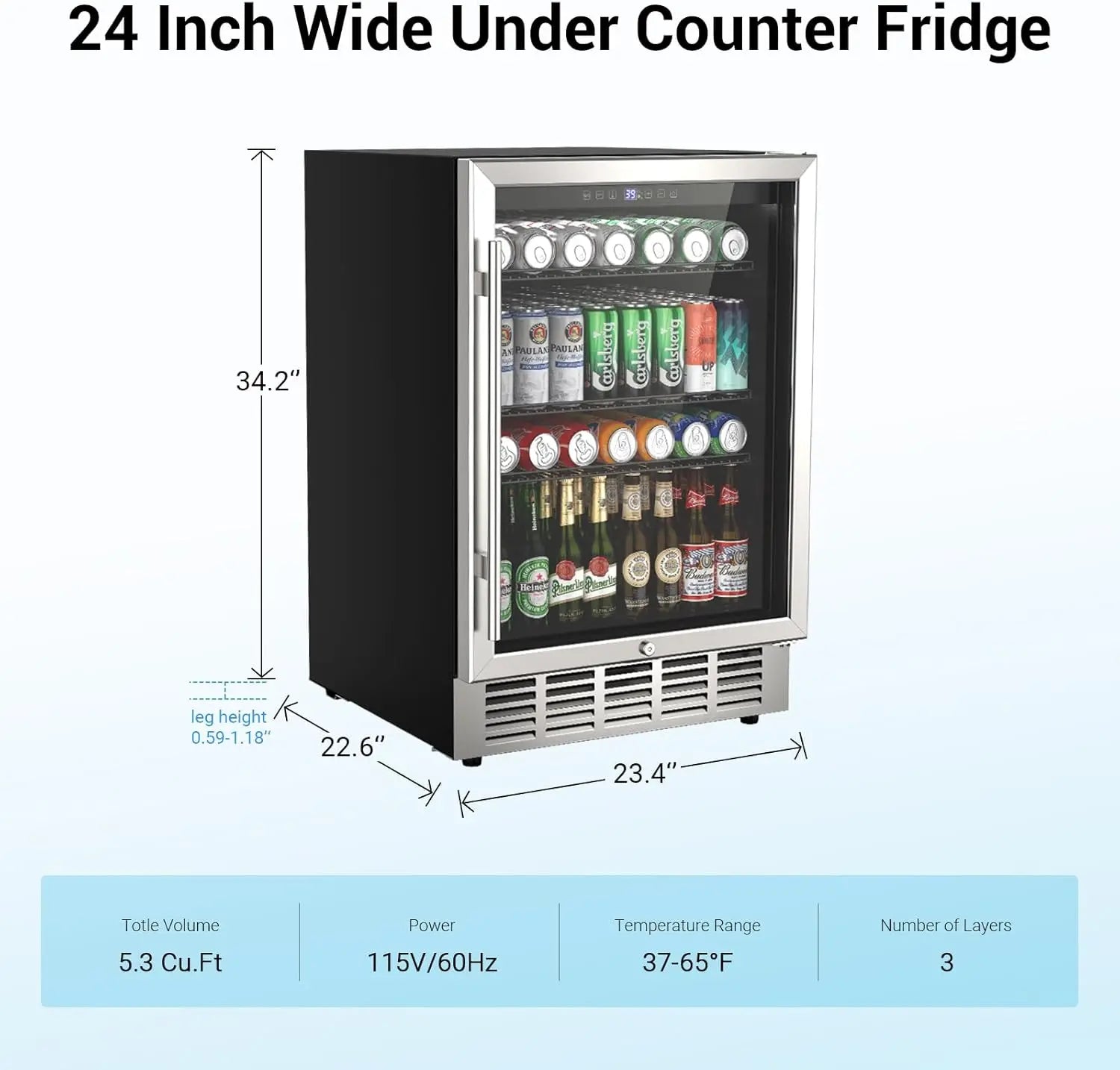 Beverage Refrigerator 190 Cans, Under Counter