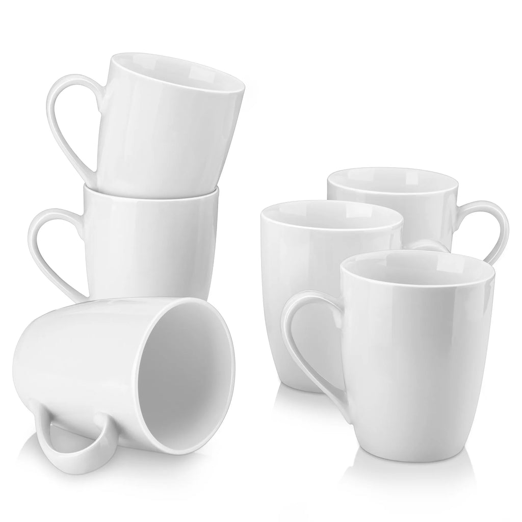 Mugs, 6 Pieces White Porcelain