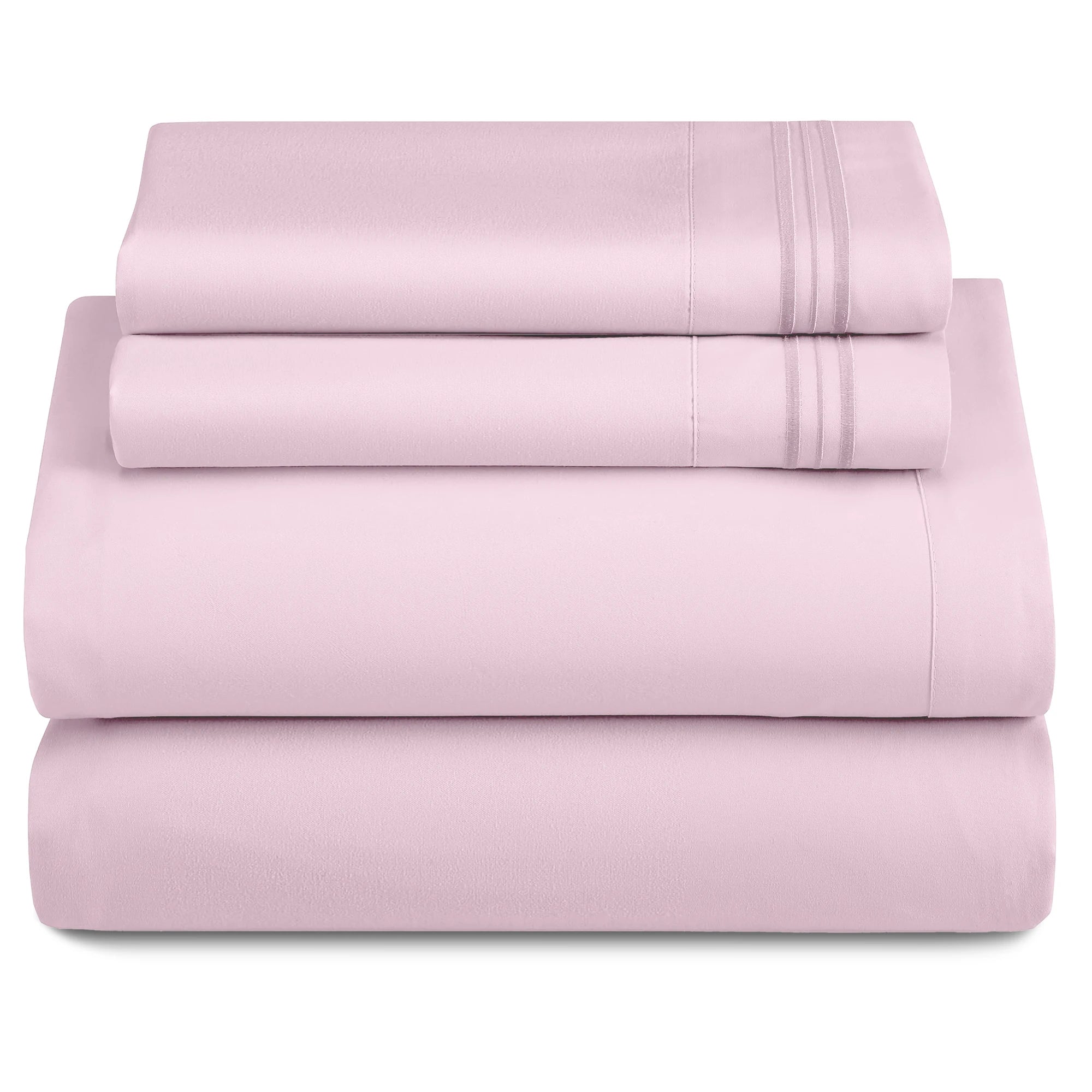 Lux Décor 4Pc Solid Sheet Set – Brushed Microfiber, 16" Deep Pockets, with Embroidered & Plain Pillowcases
