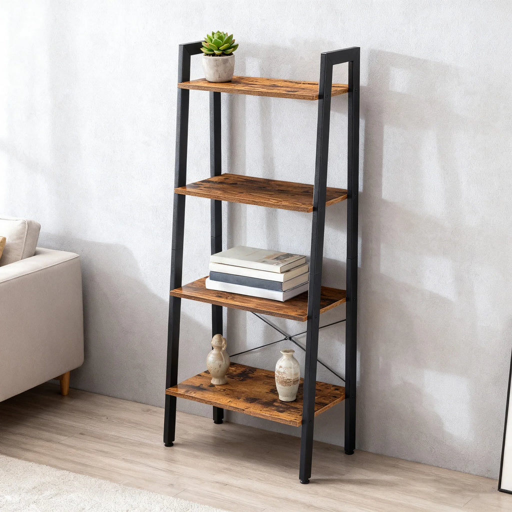 JHK 4-Tier Display Bookshelf Wooden Storage Standing Shelf Stable Frame Graduated Shelves for Organized Display for Living Room