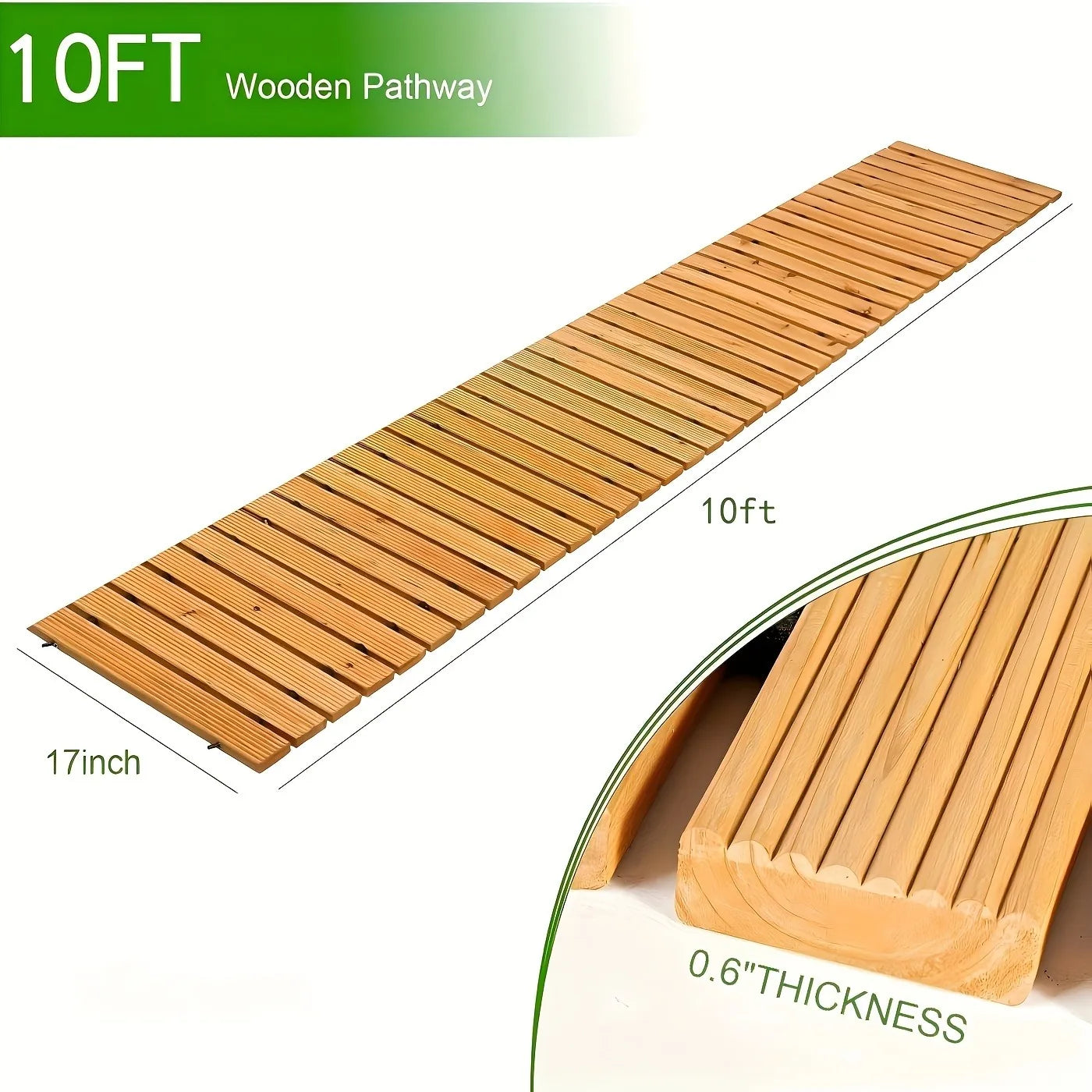 6/8/10FT Roll-Out Wooden Garden Walkway With Rust-Resistant Steel Wire And Non-Slip Texture,Pavers For Outside Walkway