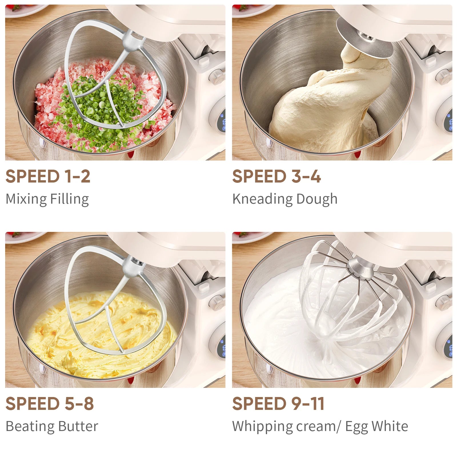 Mixer w/ Stand, 11-Speeds LED Dough Hook, Whisk