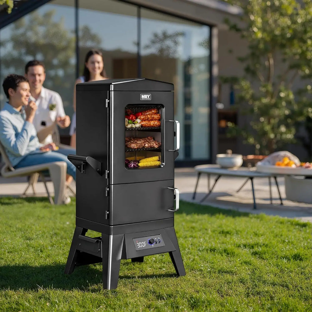 Smoker Grill, 4-Rack BBQ Electric w/ Meat Probe, Wood Chip Loader