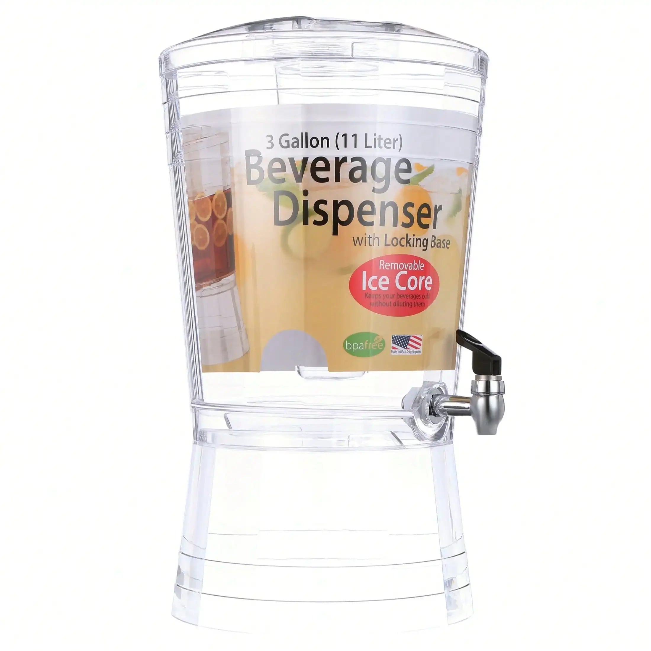Beverage Dispenser, Clear 3 Gal Acrylic