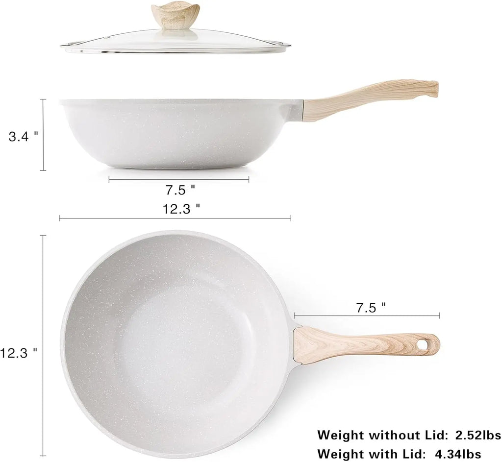 Wok w/ Lid & Utensil, 12-In Non-stick Ceramic Induction Compatible, PFOA-Free