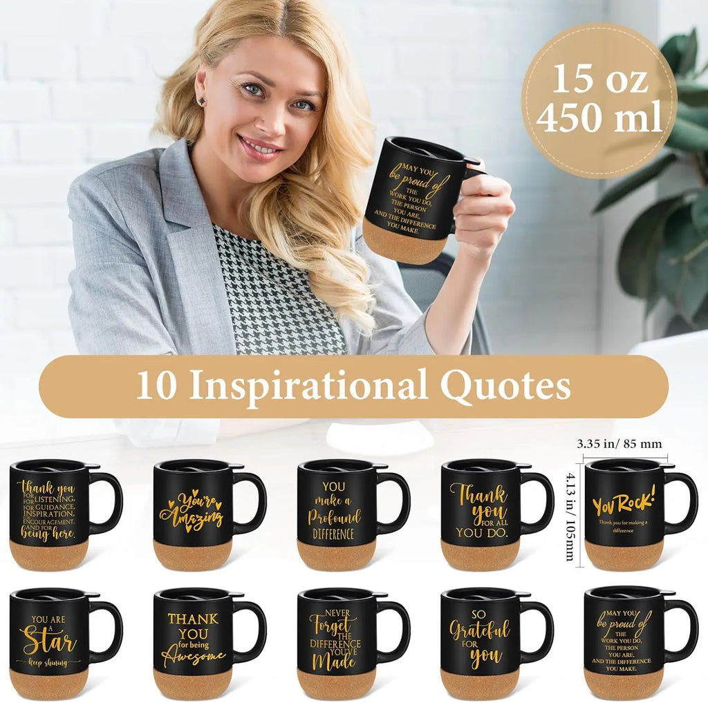 Mugs w/ Lids, 10-Pack Inspirational for Coworkers, Teachers, Staff Gifts