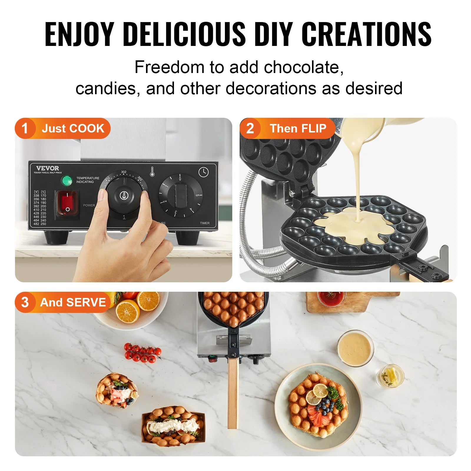 Waffle Maker Egg Bubble 1400W Non-Stick