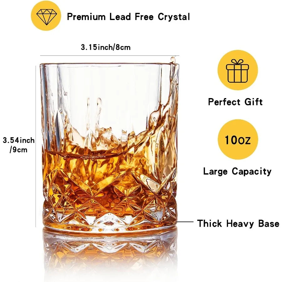 Whiskey Glasses, Set of 4 Rock 11 oz Lead-Free Crystall