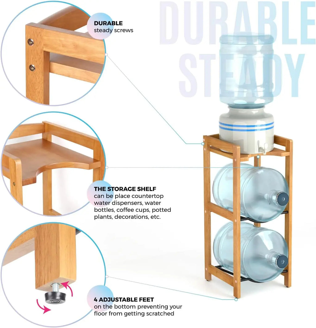 Water Dispenser Ceramic Stand, 31"H Wood Shelves 3-Tiers for 5 Gal Jugs