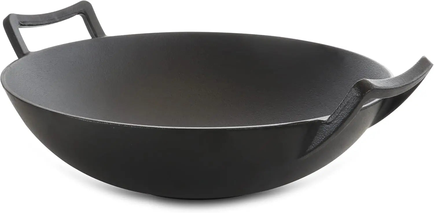 Wok w/ Lid 14 In Pre-Seasoned Cast Iron