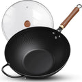 Wok Pan w/ Glass Lid, 13-In Steel Non-stick Induction Compatible