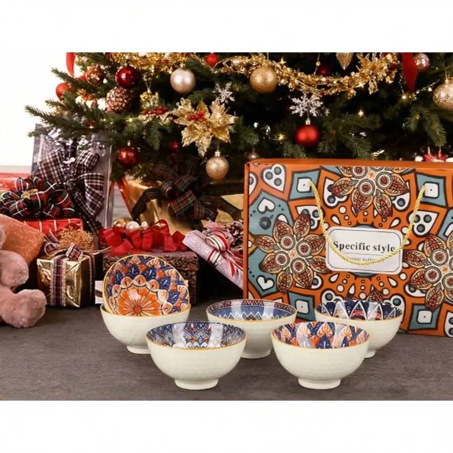 Bowl Set 6-Pcs Bohemian Porcelain, Gift Box