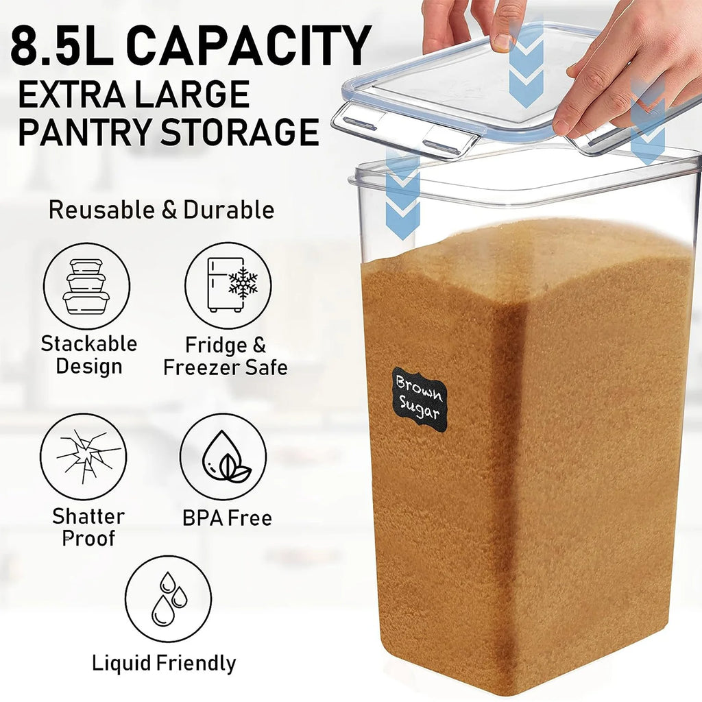 2Pcs Large Airtight Food Storage Containers Pantry 8.7L For Cereal Flour Sugar Pantry Organization