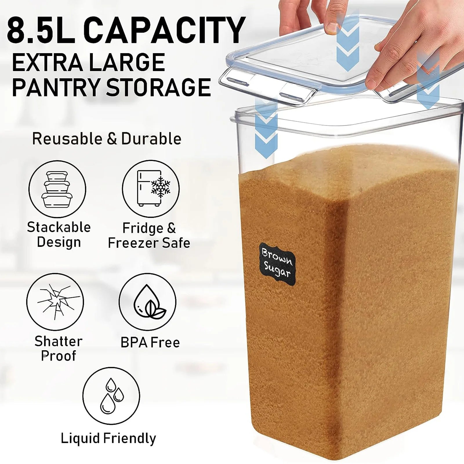 2Pcs Large Airtight Food Storage Containers Pantry 8.7L For Cereal Flour Sugar Pantry Organization