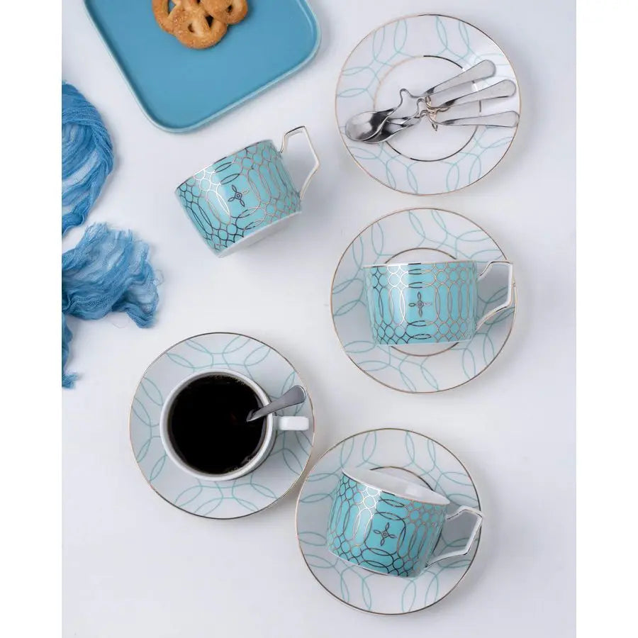 Cups & Saucers, Porcelain Set of 4 Mint Green Gift