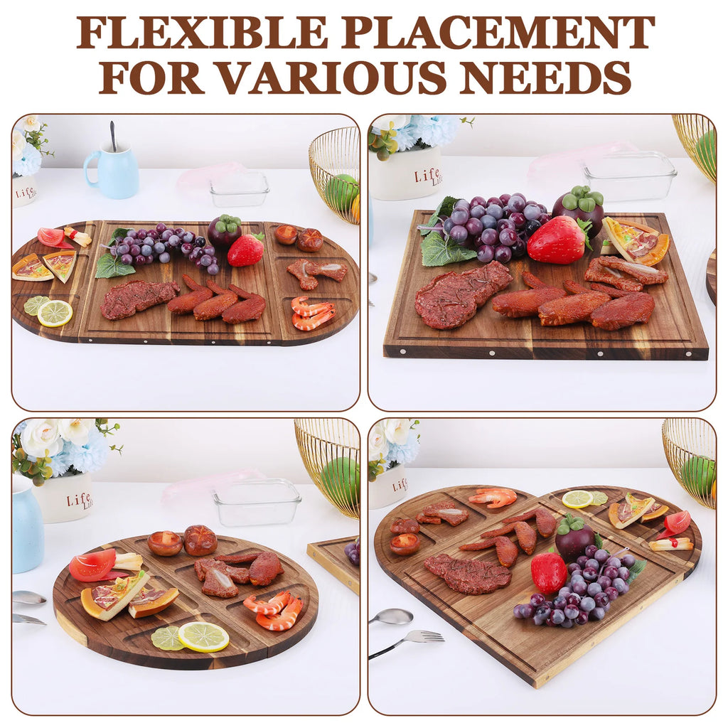 Acacia Wood Serving Tray Charcuterie Tray Multi-Function Charcuterie Platter with Grooves Magnetic for Fruits Vegetables