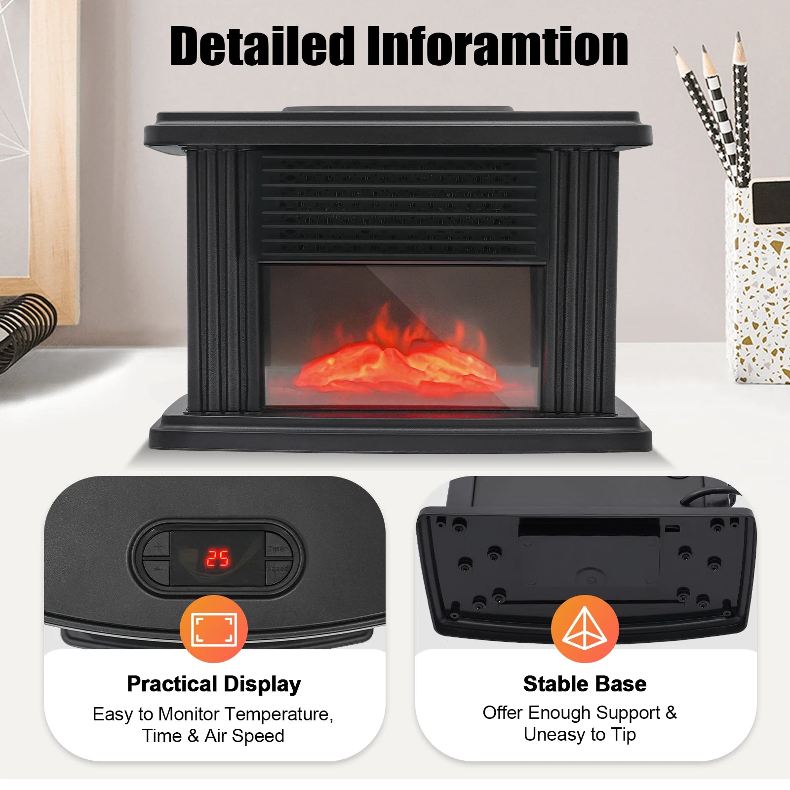 Electric Fireplace, 1000w Carbon Fire Air Heater