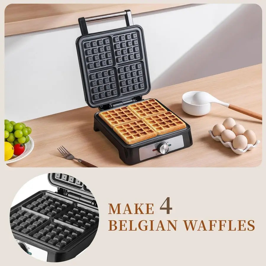 Belgian Waffle Maker, 4 Nonstick