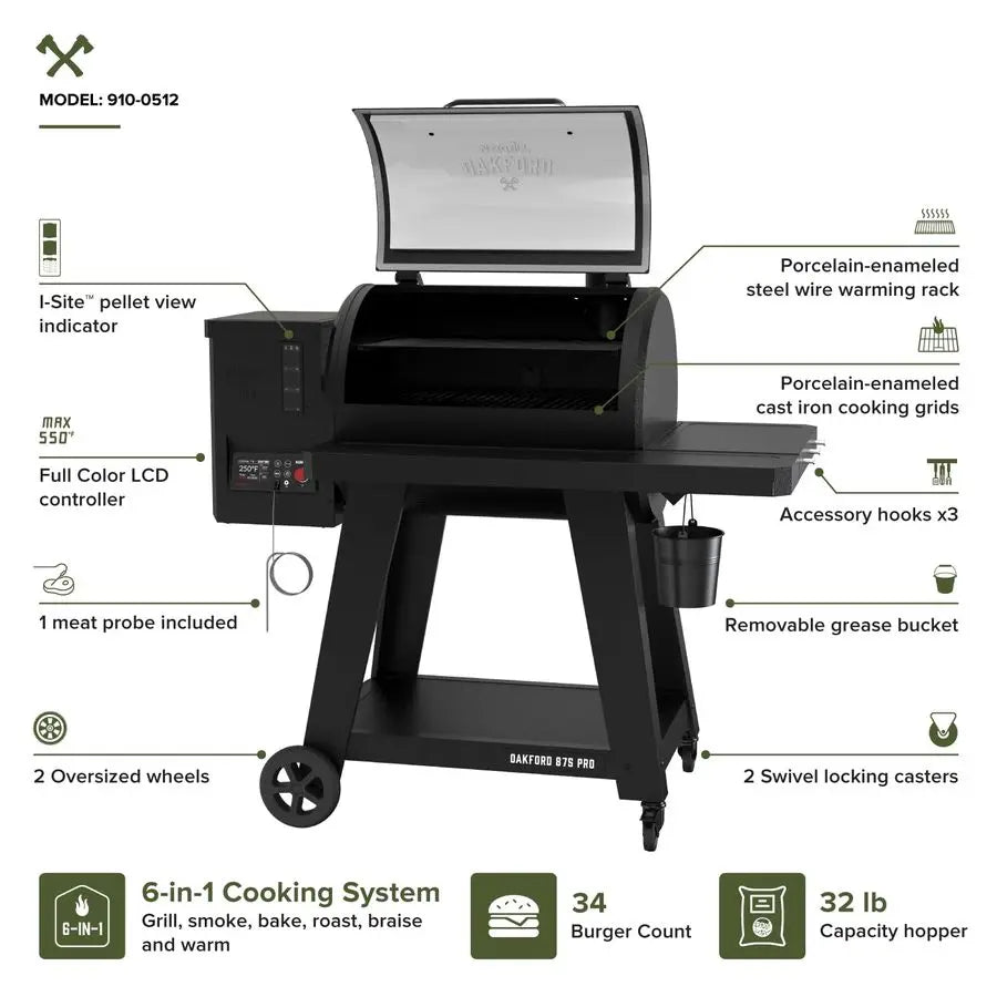 Pellet Gril, Cast Iron Grates, Smoker