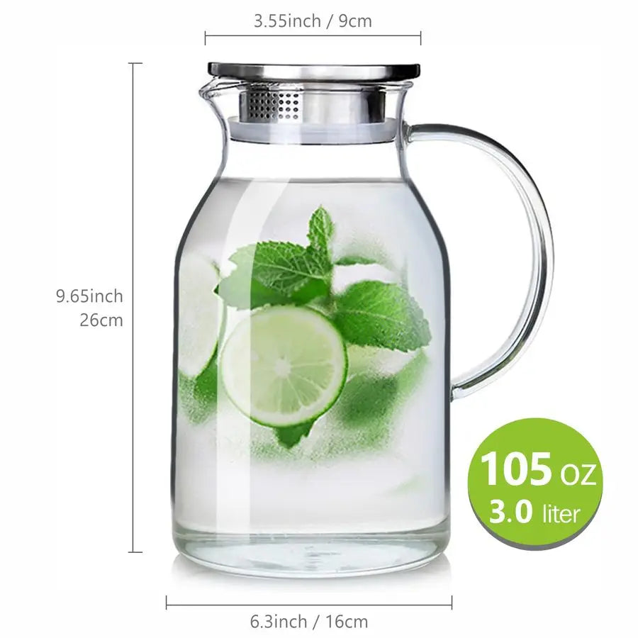 Water Filter Pitcher, Hot Cold Glass 105 oz