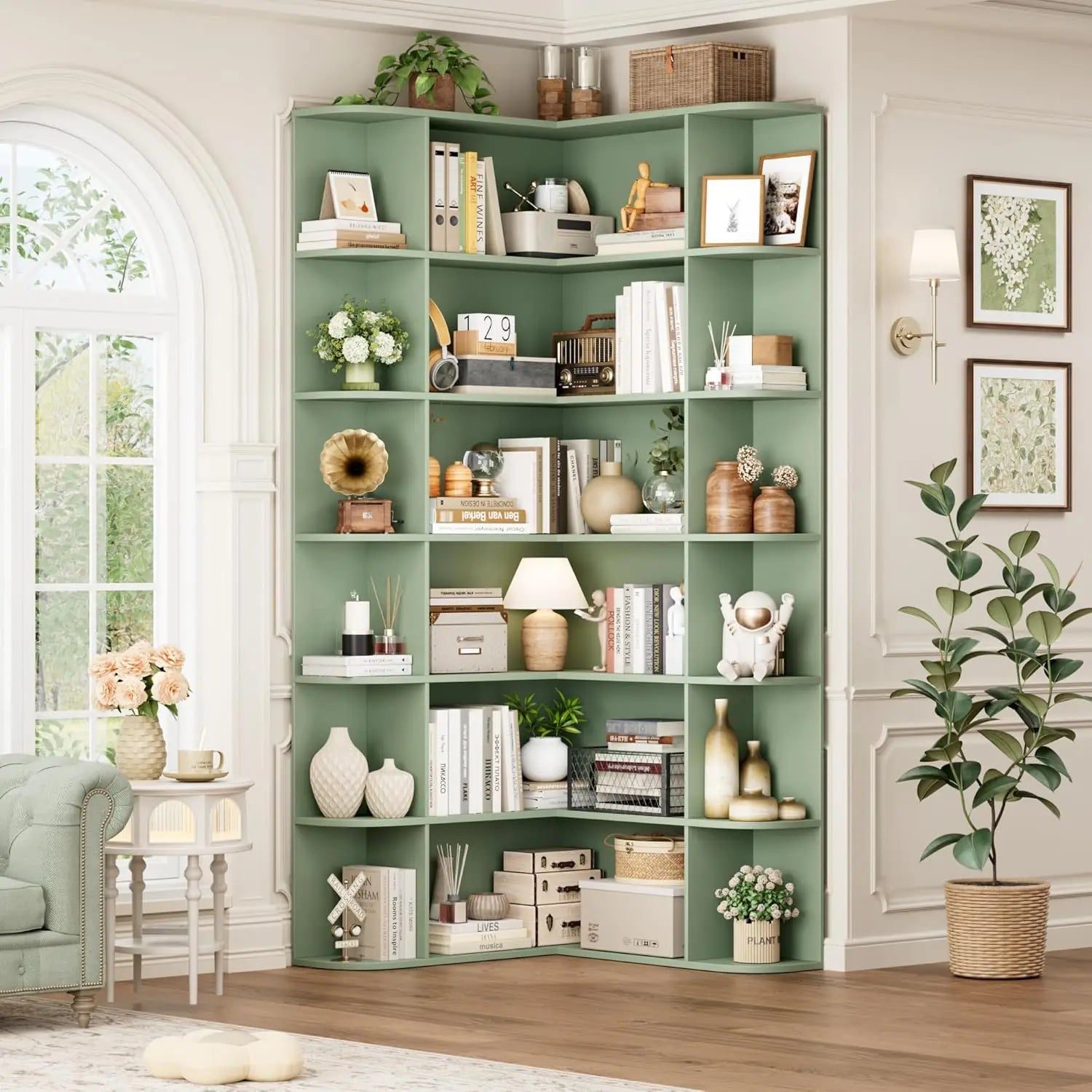 74” Tall Corner Bookshelf, 6-Tier Bookshelf and Bookcase with Open Storage, L Shaped Tall Bookcases Wooden Storage, Customized