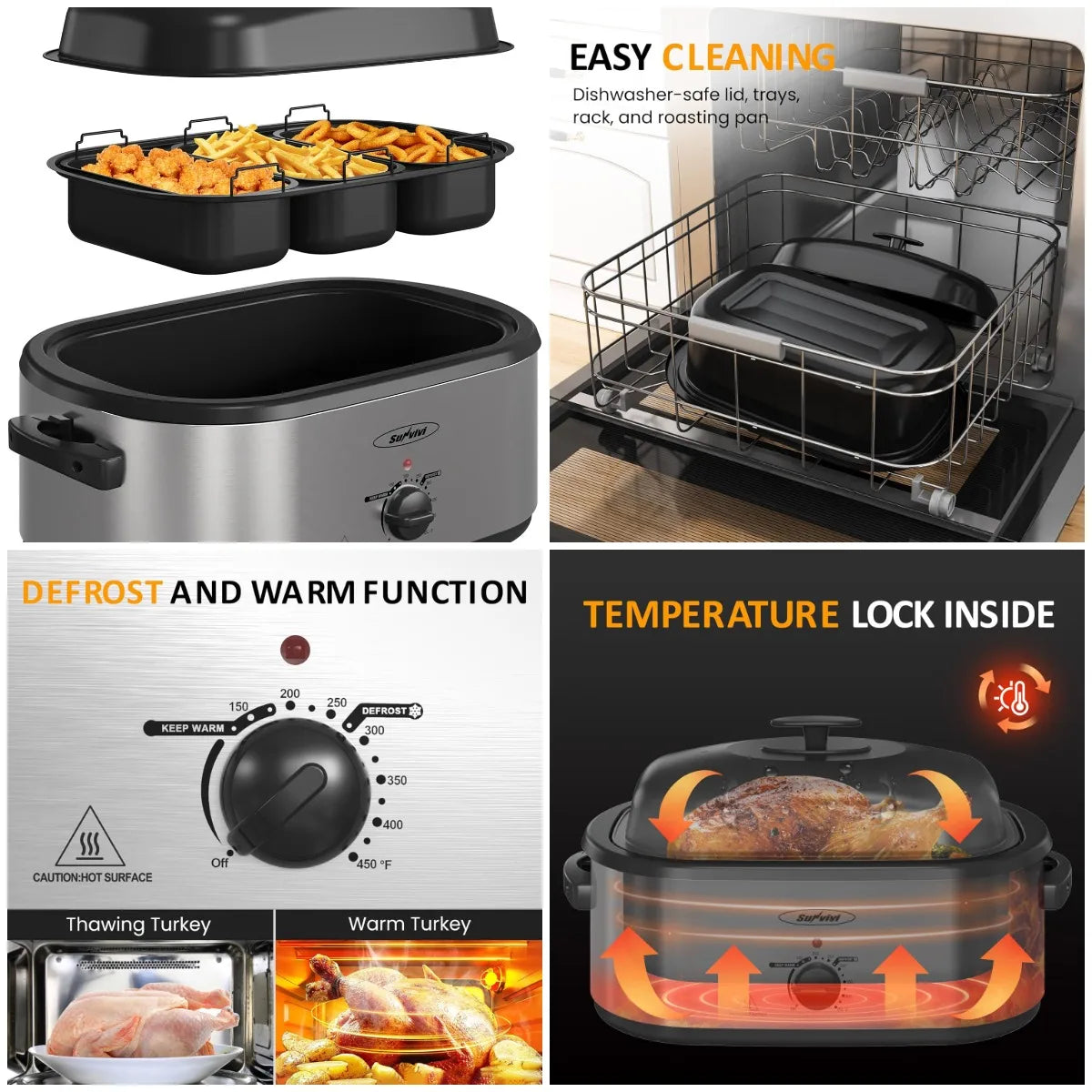 Roaster Oven, 24 Qt Electric Self-Basting 3 Compartments