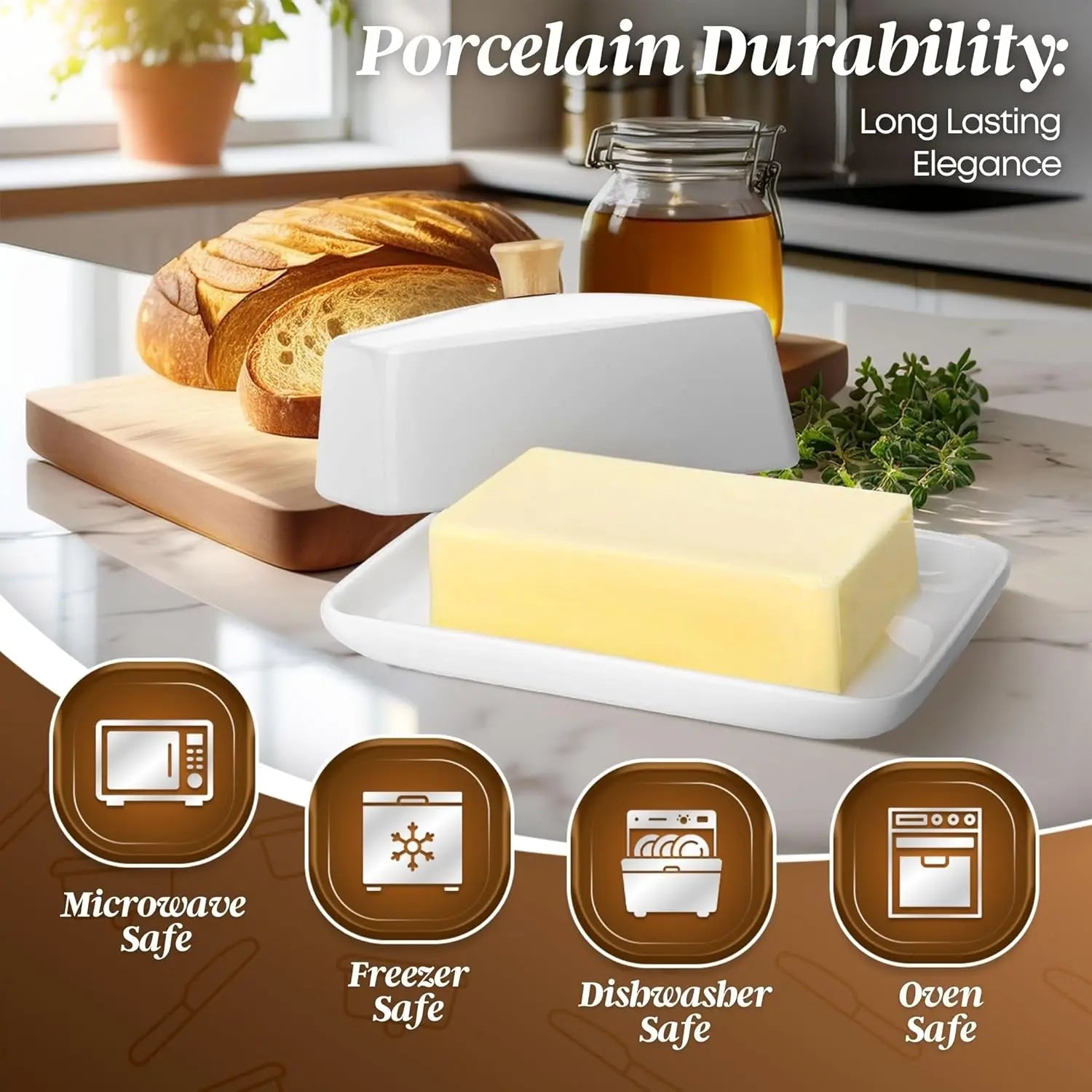 Butter Dish w/ Lid, Wide White Ceramic