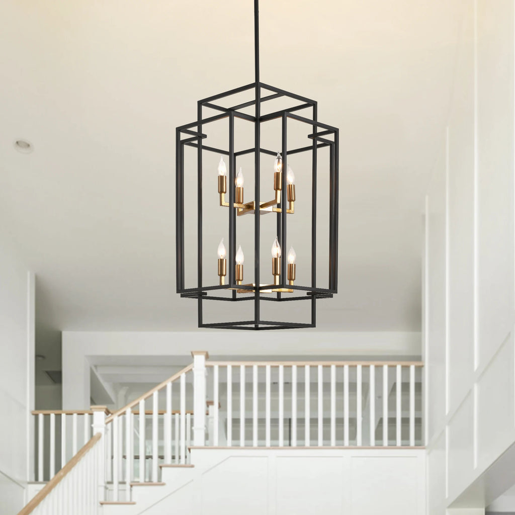 8-Lights Lantern Tiered Pendant Light Fixtures 31.5" Farmhouse Hanging Chandelier for Dining Room Living Room Island Kitchen