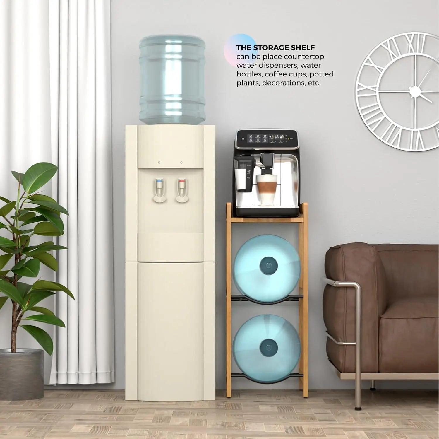 Water Dispenser Ceramic Stand, 31"H Wood Shelves 3-Tiers for 5 Gal Jugs