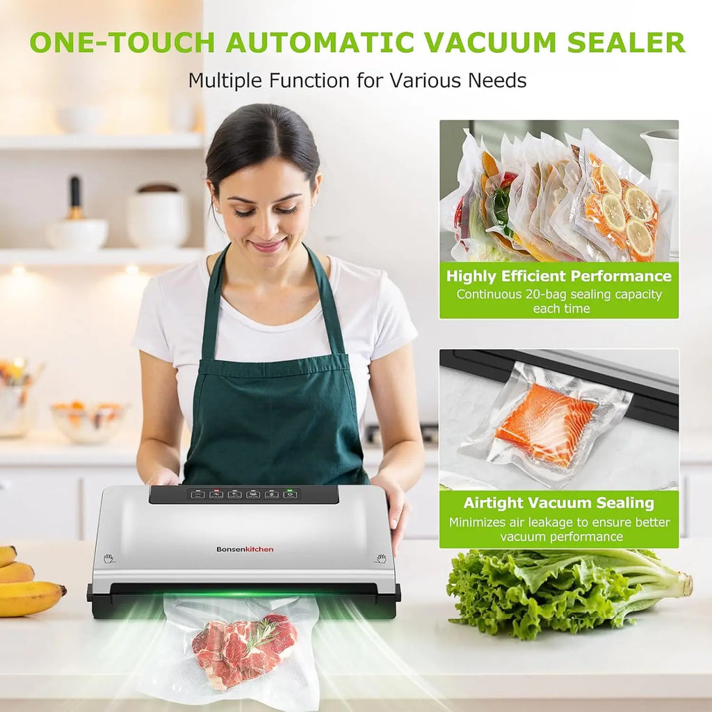 Vacuum Sealer Machine, Built-in Cutter | Bag Storage, Multifunctional Food Sealer for Sous Vide & Meal Prep, 1 Roll Bag & 10
