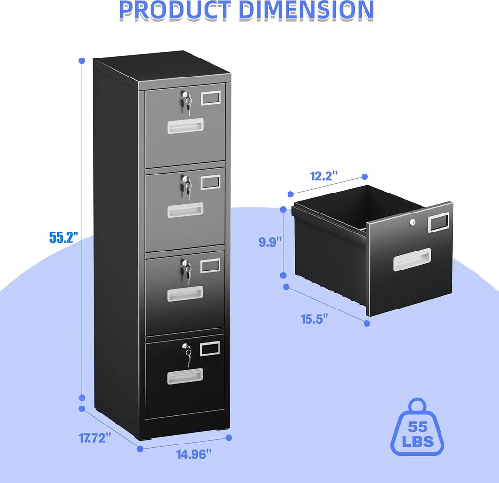 Metal Vertical File Storage Cabinet with 4 Drawer and 4 Lock, with Name Card Holder for A4 Letter/Legal size