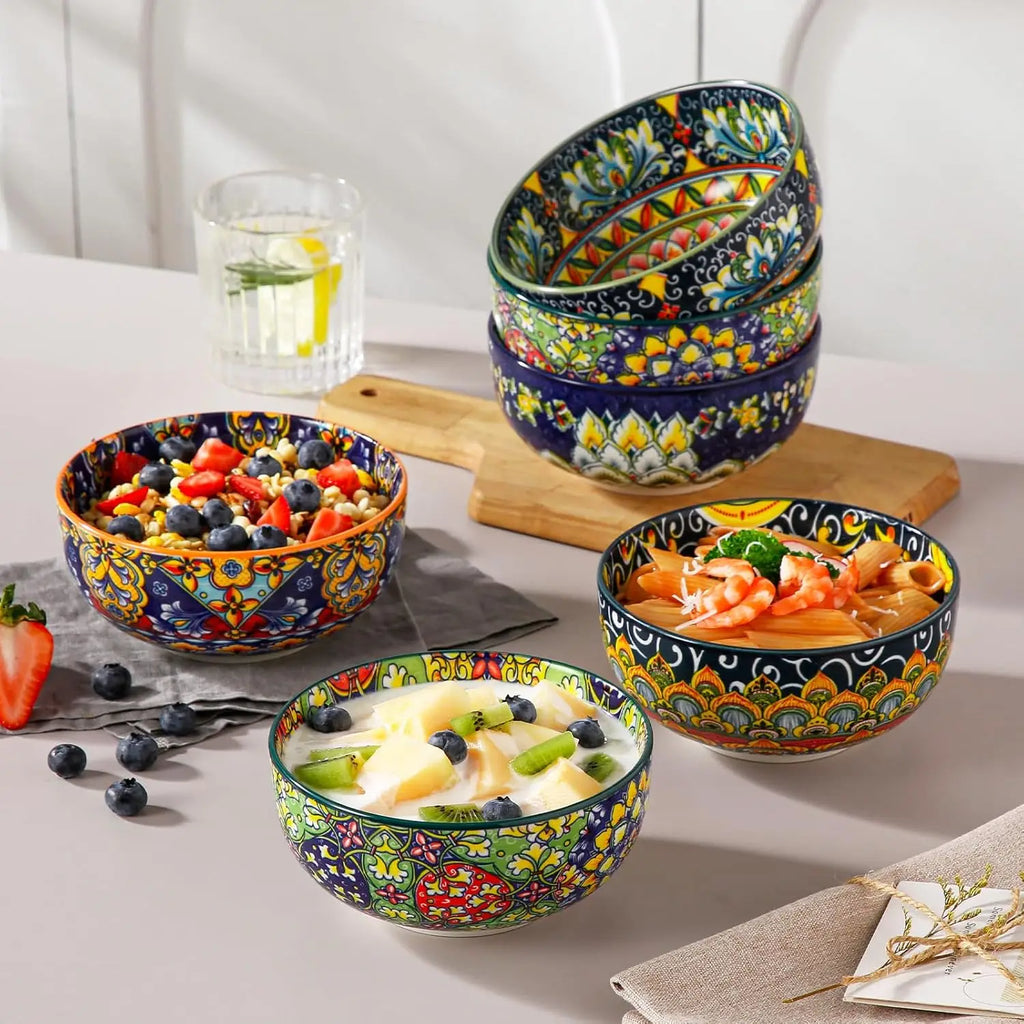 Bowls, Set of 6 Bohemian Colorful Ceramic
